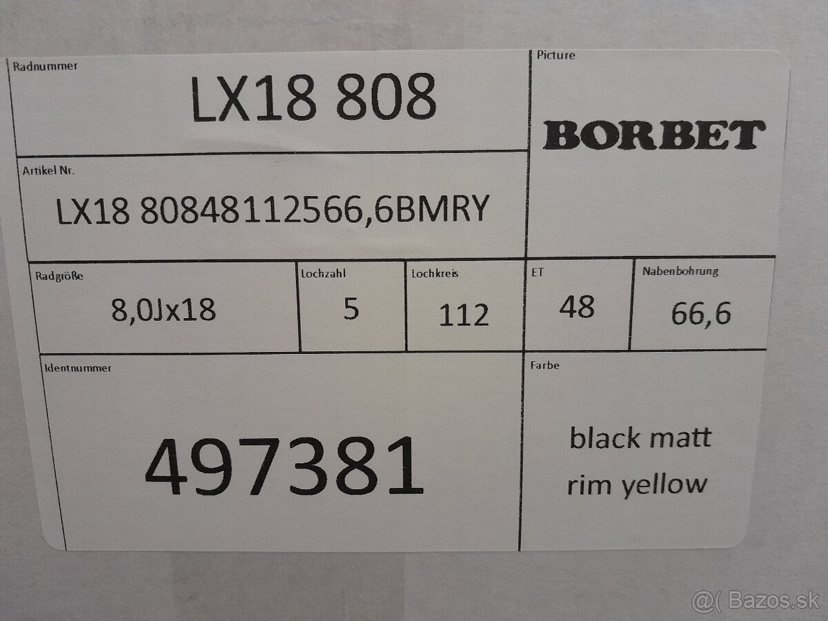 Alu disky R18 5x112 Et48 8J Borbet Audi Škoda Seat Vw - 10