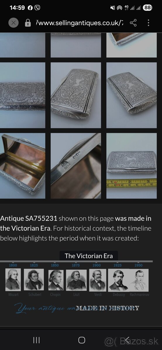 Strieborná tabatierka rok 1864 812/1000 - 10