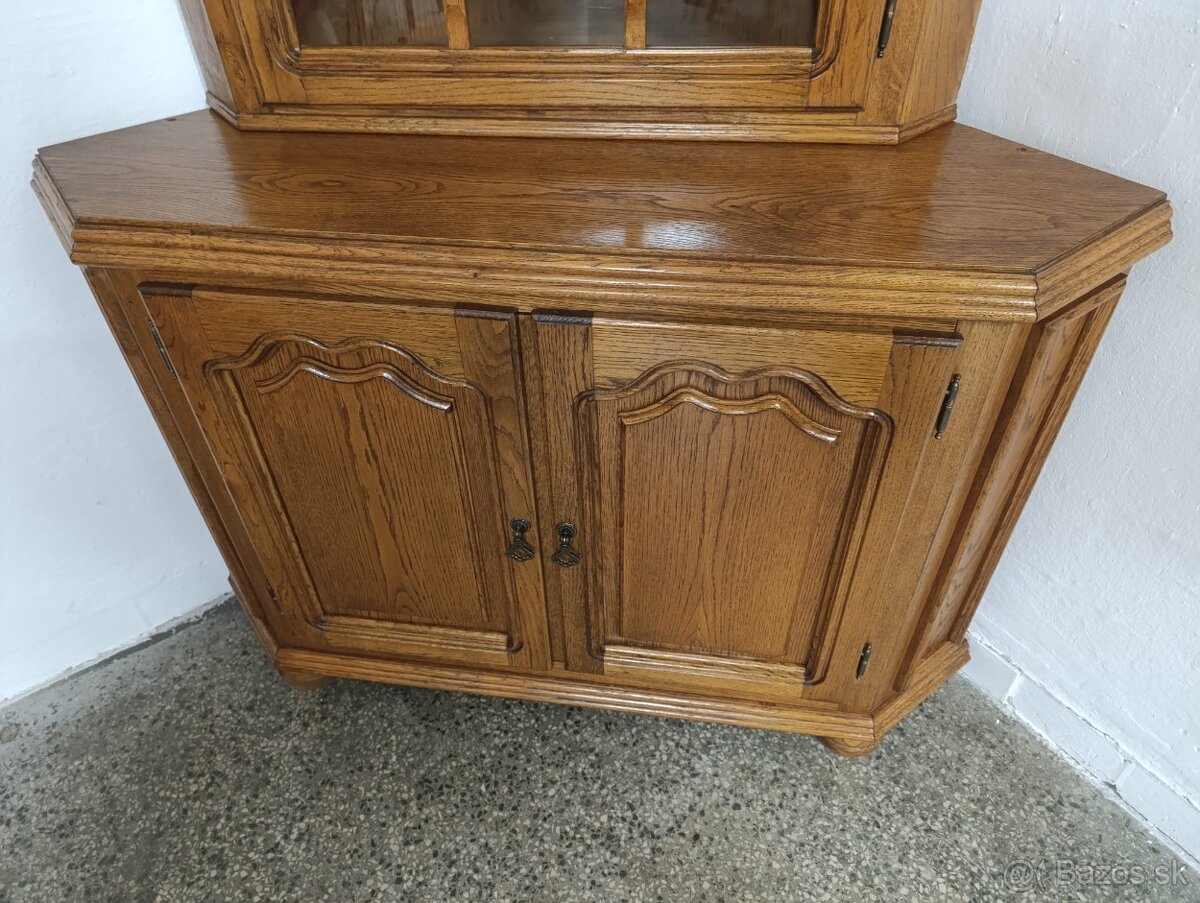 Rustikální příborník / rohová komoda + vitrína, masív - 10