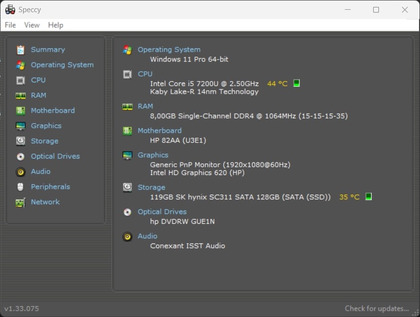 HP Probook 650 G3 /Intel Core i5-7200U/8GB RAM/128GB SSD - 10
