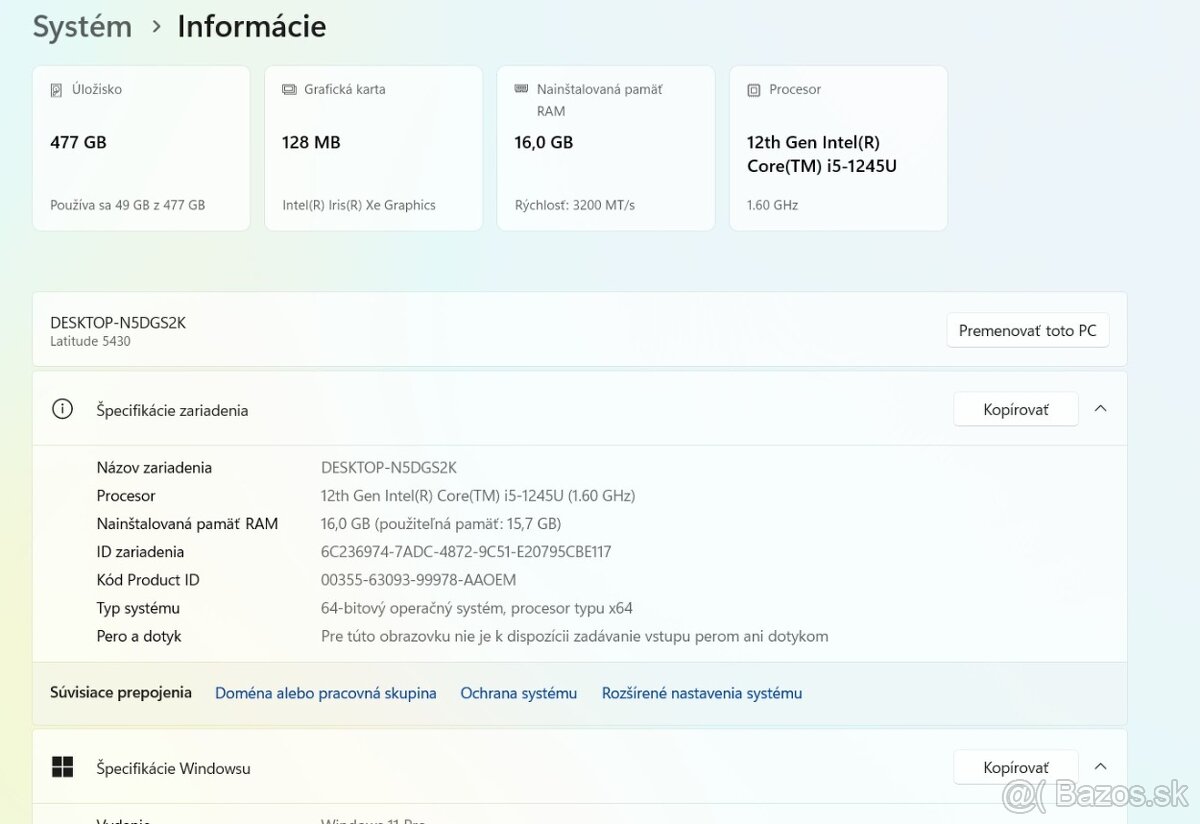 Dell Latitude 5430 i5 1245U/16GB/512GB NVMe - 10