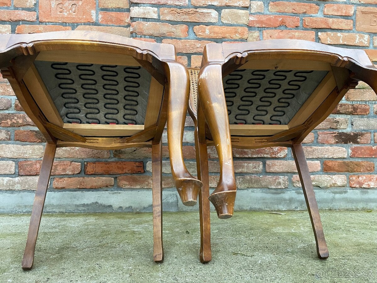 Vintage jedálenské stoličky – masívne drevo, ratanový výplet - 10