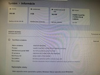 Herný počítač HP.Intel i7-6700 4x3,40GHz.16gb ram.GTX 1650 4 - 10