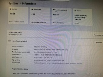 Herný počítač HP.Intel i7-6700 4x3,40GHz.16gb ram.GTX 1650 4 - 10