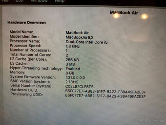 Predám Apple MacBook Air 13" i5 Mid 2013 8 GB DDR3 128 GB - 10