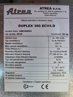 Predám ND na rekuperačnú jednotku Atrea RC, 390 ECV4 - 10