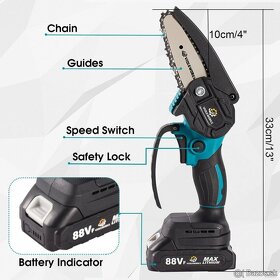 Kvalitná AKU Reťazová Píla + 2 baterky veľkosti 4", 6", 8 - 10
