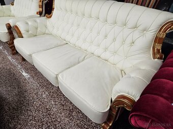 CHESTERFIELD SEDAČKA,KOŽENÁ-KOMBINOVANÁ S DREVOM - 10