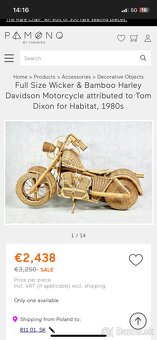 Zberateľská motorka Harley Davidson z ratanu. - 10