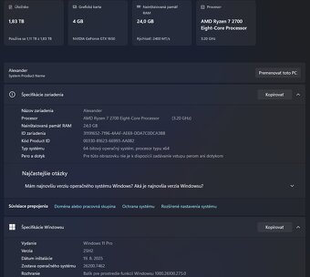 Výkonný herný / pracovný PC – Ryzen 7, 32GB RAM, 2× SSD, GTX - 10