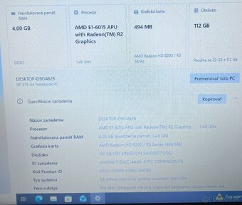 HP 255 G4 / AMD E1 / 4GB RAM / 120GB SSD /15.6" nepoužívaný - 10