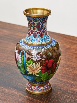 Cloisonné vázy – hnedé, ručne zdobené - 10