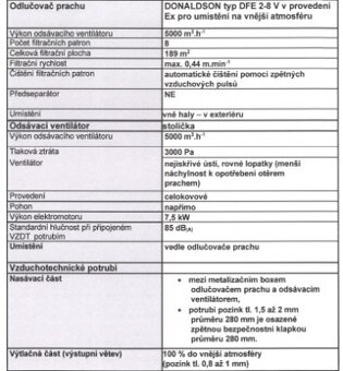 Prodávám Použitý odlučovač prachu DONALDSON DFE 2-8 V, r. v. - 10