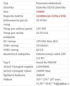 Generátor energie - špičková hodnota 1 500W, 1598,4Wh - 10
