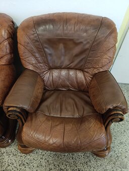 Kožená sedací souprava 3 + 2 + 1, nábytek z masívu - 10