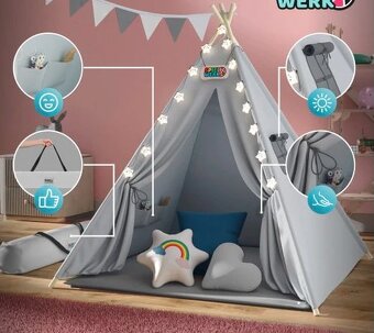 Detský stan Teepee 160x120x120cm - 3 farby - so svetlom - 10