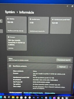 Predám ASUS TUF Dash F15 - i7/RTX 3050 Ti/16 GB RAM/1 TB SSD - 10
