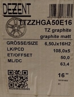 Hlinikové disky graphit Dezent TZ 6,5x16 5x108 ET50 - 10