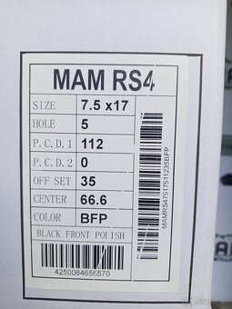 Alu disky R17 5x112 7.5J ET45 A ET35 MAM RS4 Škoda Audi Vw - 10