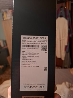 predám úplne noví notebook msi katana 15 b13v intel core7 - 10