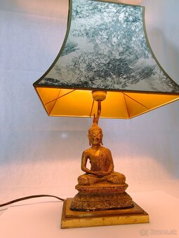 Antická bronzová stolová lampa s Budhovou soškou - 10