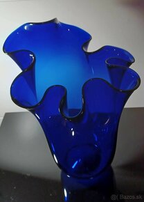 PREDANE  Obrovská kobaltová váza Fazzoletto Murano 60te roky - 10