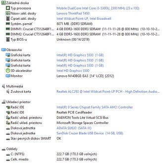 Notebook Lenovo ThinkPad T450 - 14.1" / i5 5300u / 8GB RAM - 10