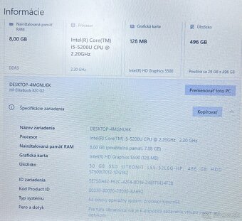 HP EliteBook 820 / i5 5200 / 8GB RAM / SSD + HDD / 12" - 10