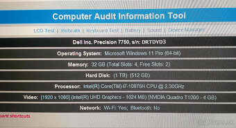 Dell Precision 7750 17" pracovná stanica TOP STAV 32GB/2xHD - 10