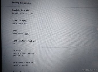 Tablet Lenovo 10" (model YT-X705L) - 10