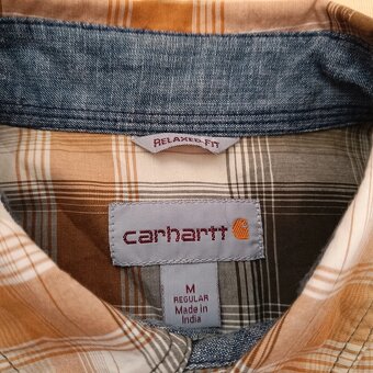 Carhartt károvaná košeľa s krátkym rukávom hnedá béžová M - 10