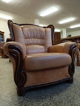 Rustikální kožené křeslo, masív, Nábytek s příběhem - 10