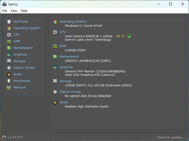 Lenovo Ideapad 3 Slim /N4020/4GB RAM/FHD/128GB SSD/Bat ok - 11