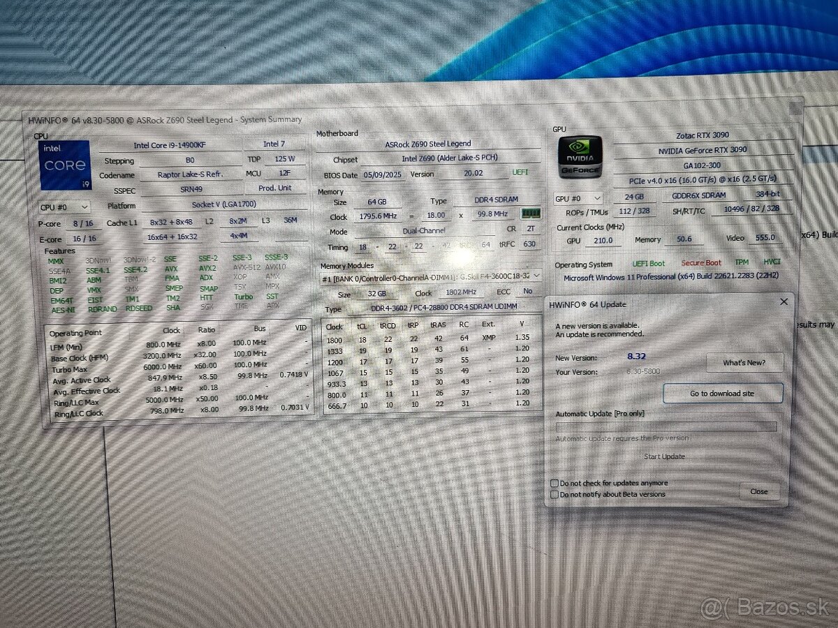 Predám výkonný PC I9 14900KF s GPU Zotac 3090, 64GB RAM - 11