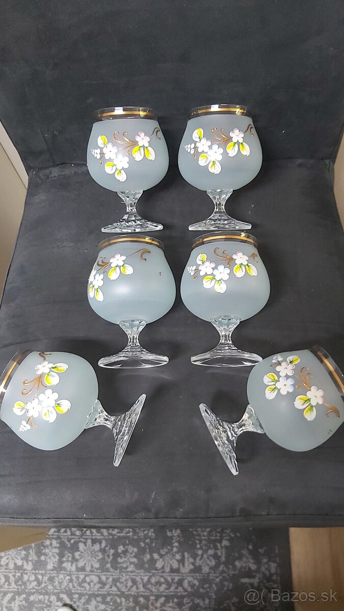 Poháre s kvetinkami na koňak ručná maľba 6ks - 11