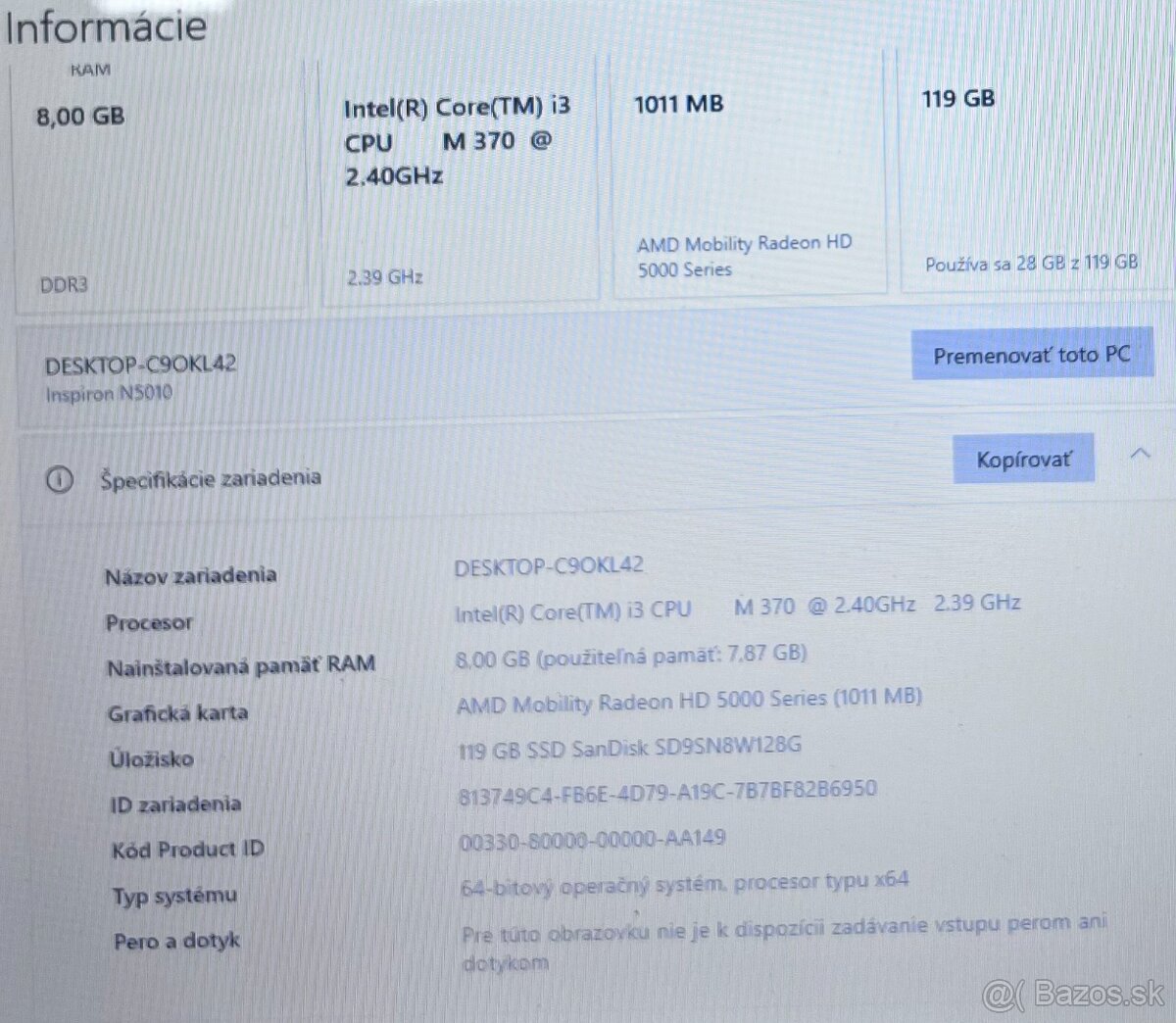 Dell Inspiron / intel i3 / 8GB RAM / 128GB SSD / 15.6" - 11