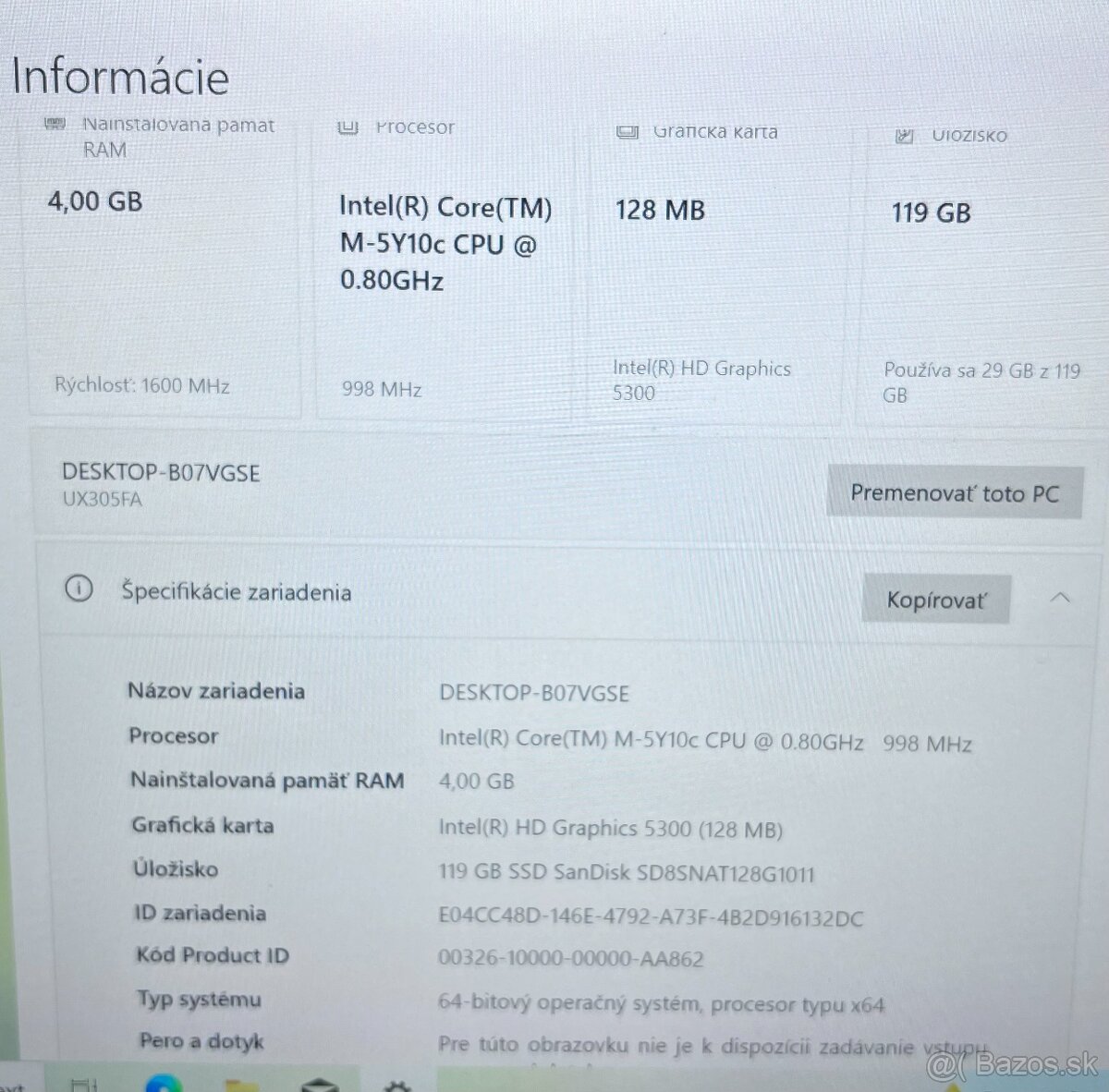 Asus ZenBook / Intel m5 / 4GB RAM / 128GB SSD / 13.3" FHD - 11