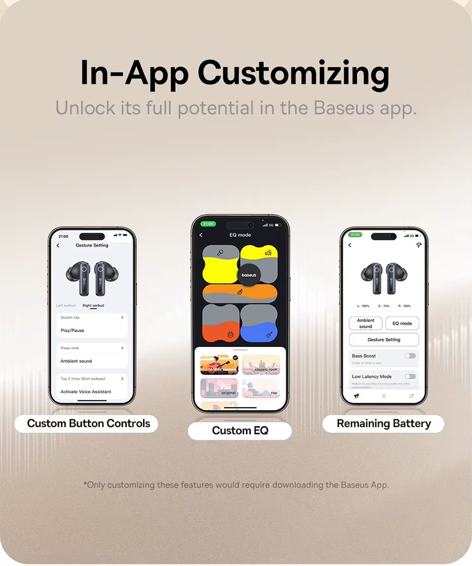 Bluetooth slúchadlá/špunty Baseus Bowie 30, ANC,65h,IPX4,APK - 11