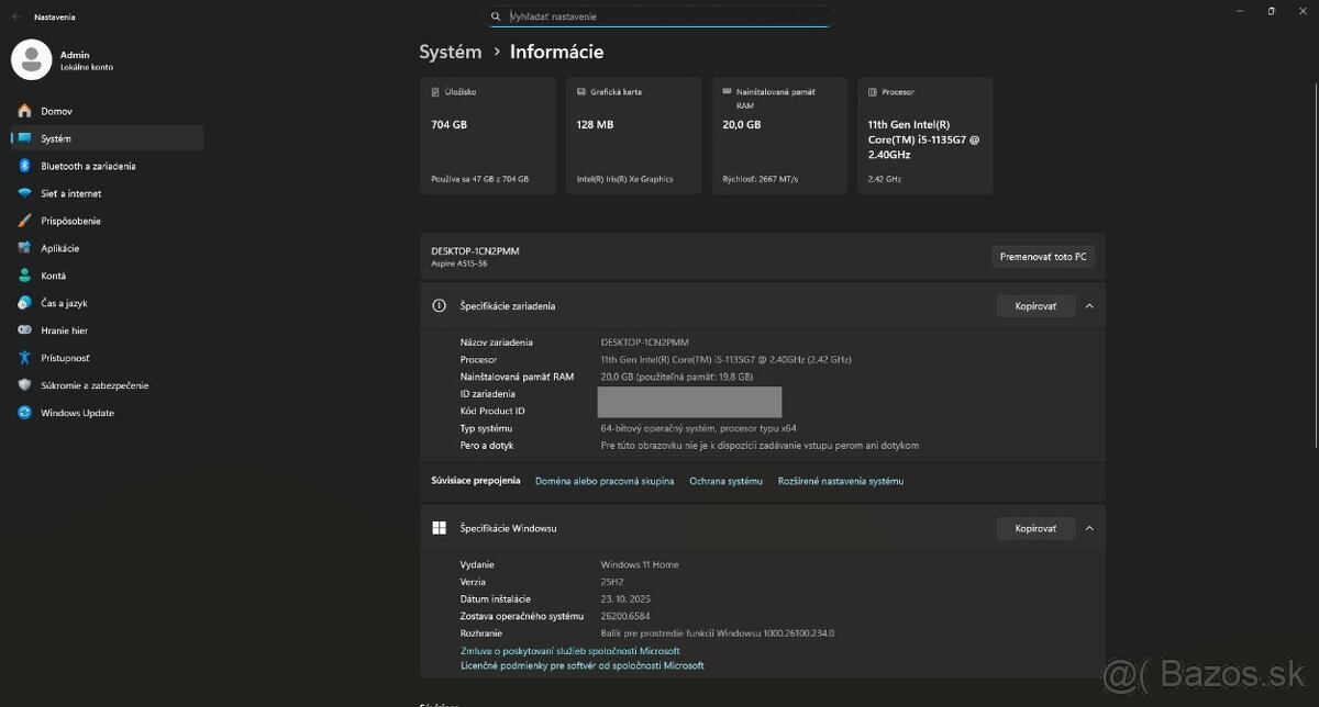 Acer Aspire A5 /Core i5-1135G7/20GB RAM/FHD/SSD+HDD/Bat ok - 11