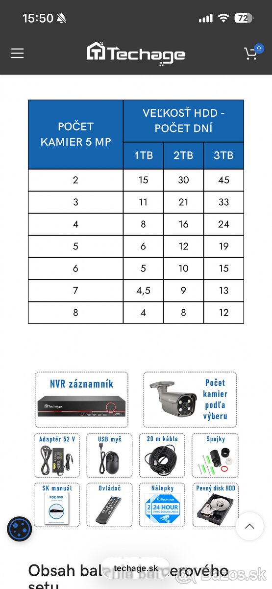 Techage kamerový systém 4x 5MP kamera, NVR + kabeláž - 11