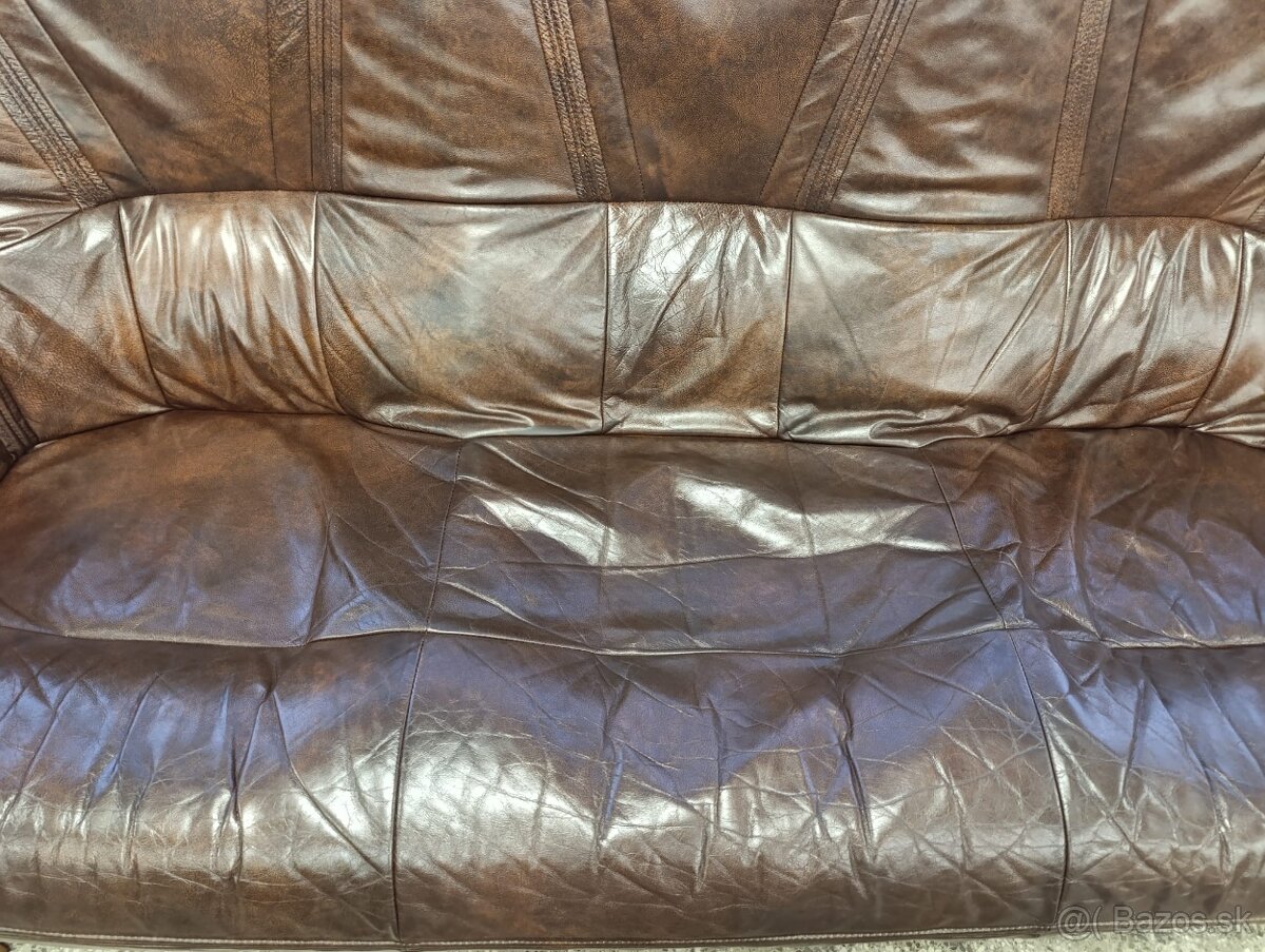 Rustikální kožená sedací souprava, 3+2+1, nábytek z masívu - 11