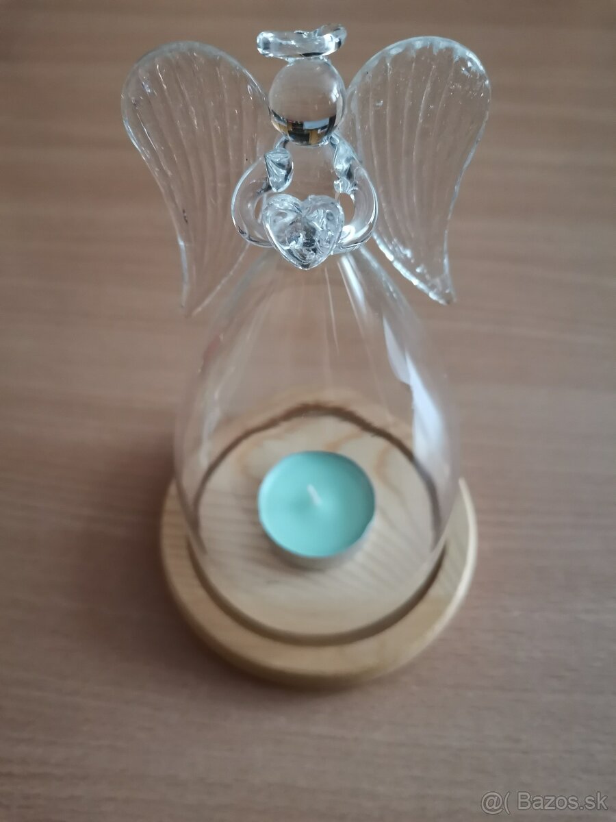 Sklenený Anjel s dreveným podnosom - 11