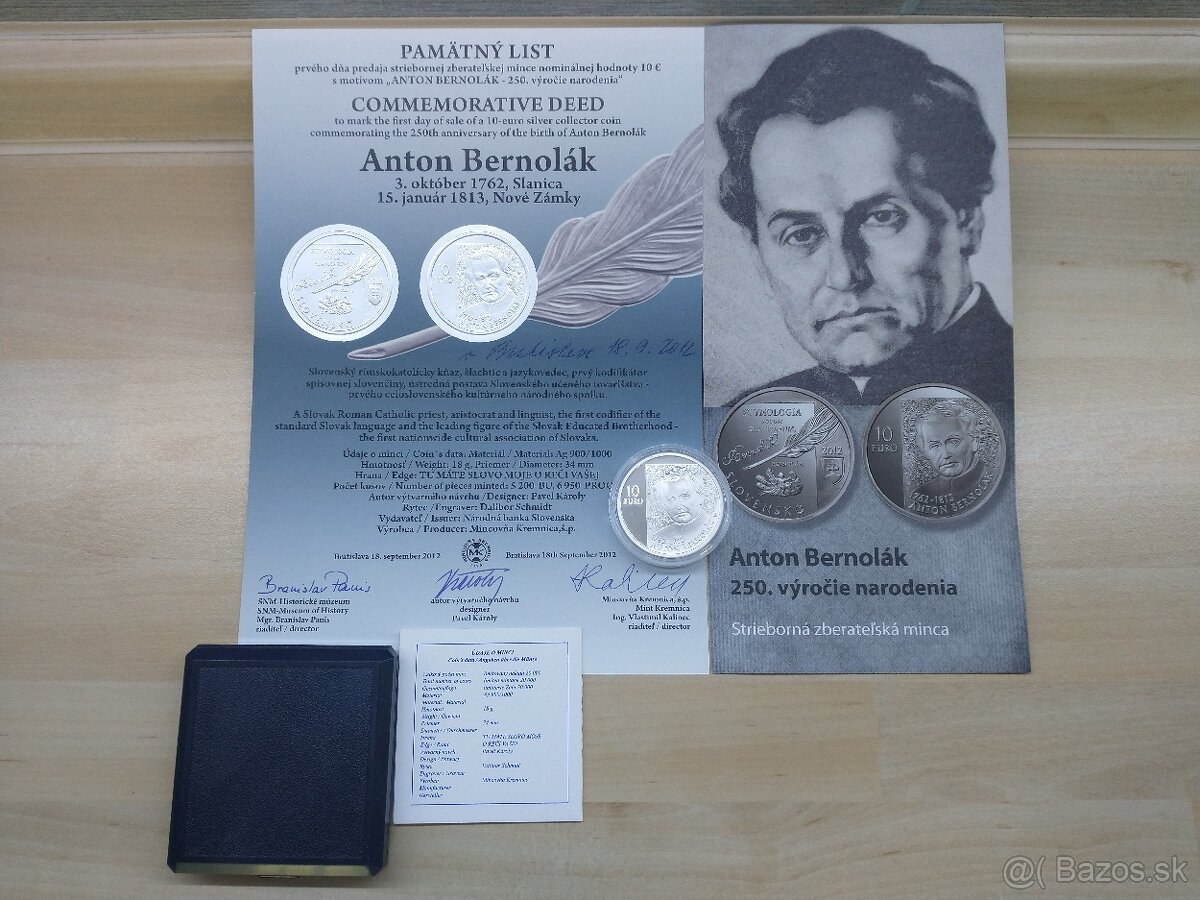 strieborné mince SK proof, pamätný list - 11