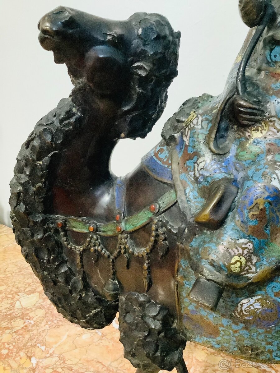 Starožitná bronzová socha Cloisonne Japonsko - 11