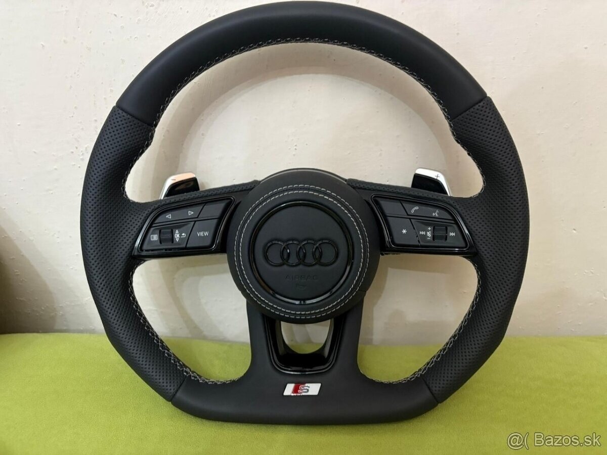 AUDI KOŽENÝ EXCLUSIVE VOLANT + AIRBAG + F1 PADLA BIELA NITKA - 11