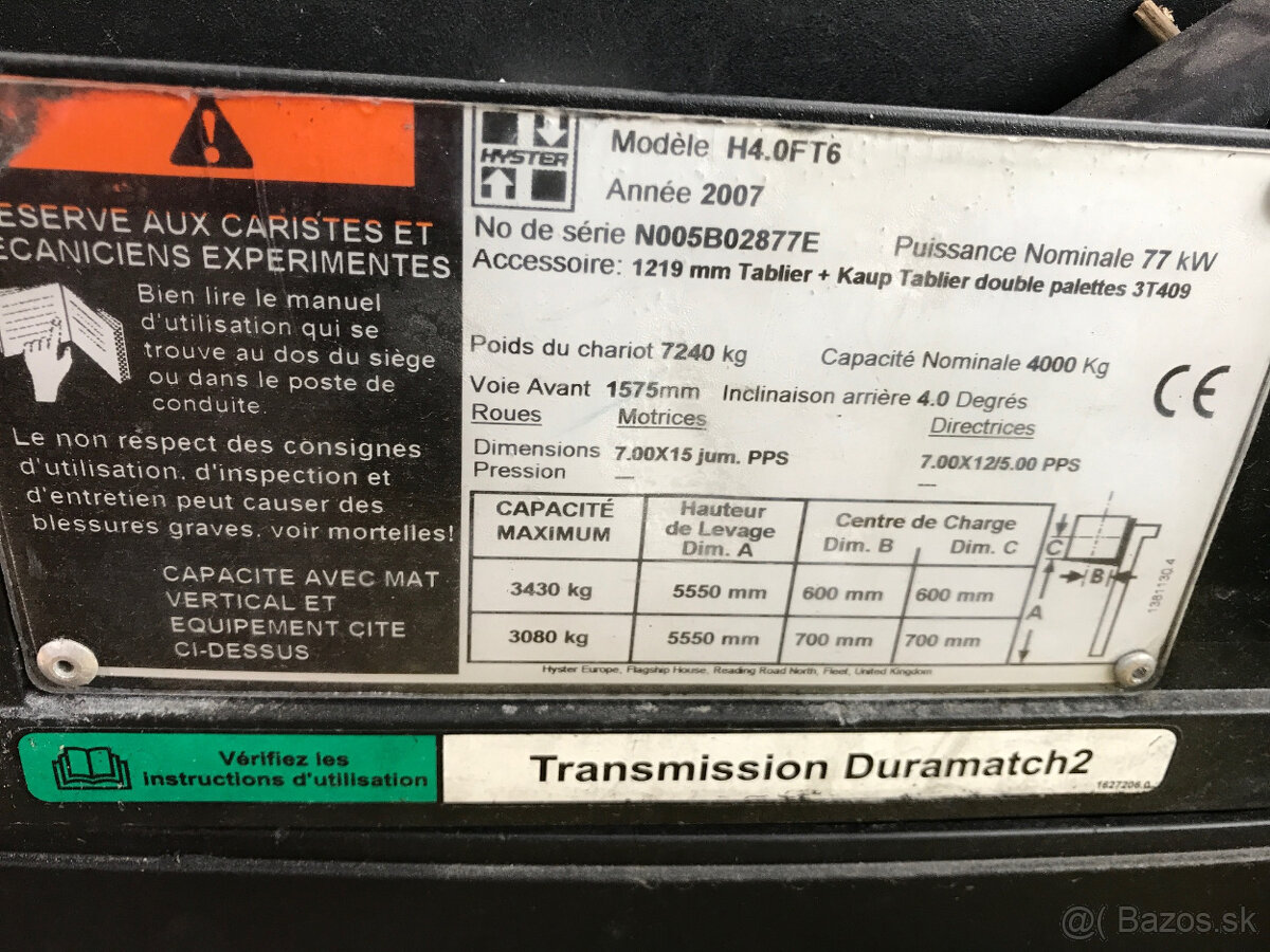 Hyster H 4.0 FT6, GM LPG, kabína, zdvih 5500 mm, rok v. 2007 - 11