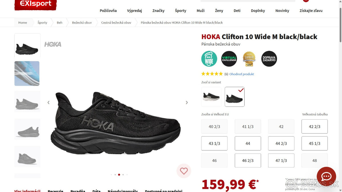 Predám HOKA Clifton 10 Wide M black/black veľ.8 (42) nové - 11