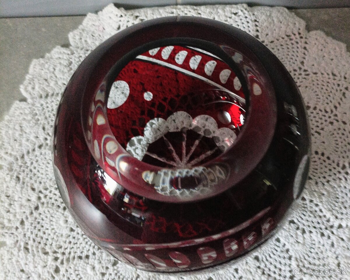 Krištáľ - rubínová karafa , poháre, vázy - 11