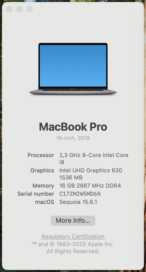 MacBook Pro 16” (2019), Intel i9, 16GB RAM, 1TB SSD - 11