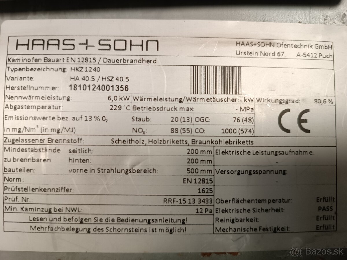 SPORÁK na drevo 6kw - 11